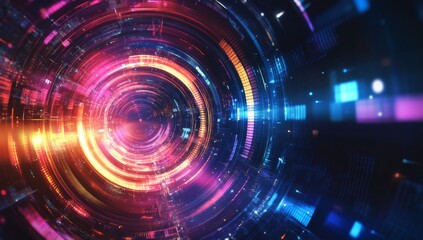 Poster - abstract digital tunnel, vibrant light trails, futuristic background, tech presentation