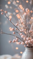Aufkleber - Pastel blush pink bokeh with delicate branches and soft floral elements in a cozy setting