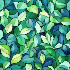 Aufkleber - Vibrant watercolor doodles of lush green leaves in a playful and colorful arrangement