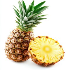 Poster - Fresh pineapple slice on a white background emphasizes juiciness and vibrant color for culinary inspiration