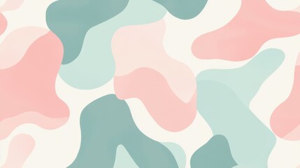 Wall Mural - Pastel-themed abstract pattern with soft shapes blending harmoniously in serene color palette