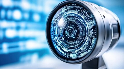 Poster - advanced surveillance technology digital camera lens modern office high-resolution image futuristic 