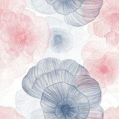 Poster - Graceful watercolor doodle of soft pastel flowers with delicate lines set against a light background