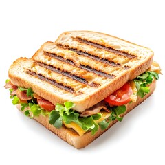 Wall Mural - Sandwiches with ham, cheese and vegetables isolated on white background