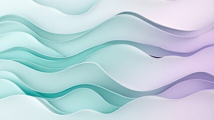 Poster - Minimalist pastel mint and lavender forms create harmonious waves in a calming abstract design