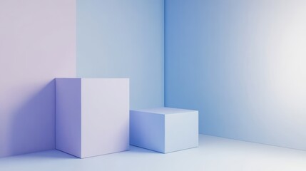 Poster - Minimalist pastel lavender and blue geometric shapes in an artistic interior setting