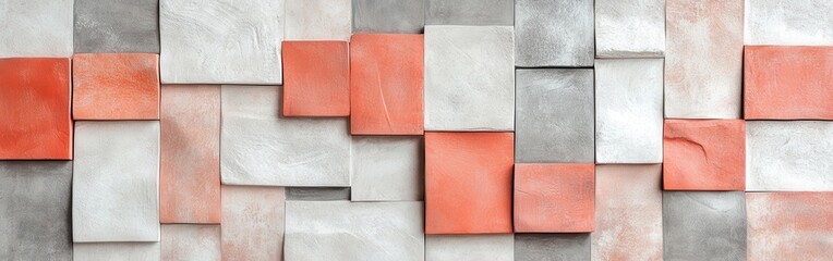 Aufkleber - Elegant arrangement of coral and gray uneven patches create a modern wall design in a contemporary space