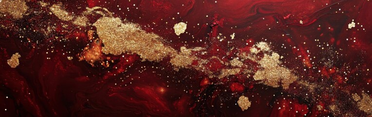 Aufkleber - Deep crimson and gold sparkles create a mesmerizing cosmic landscape in shadowy hues