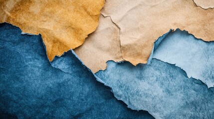 Poster - Abstract backdrop featuring torn paper in warm and cool tones with pencil strokes for creative backgrounds
