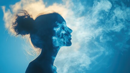 Aufkleber - Surreal representation of a glowing woman with ethereal smoke creating a mystical atmosphere