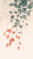 Fototapete - Soft leaves in sage green and muted hues hang gently against a serene backdrop at dawn