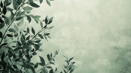 Fototapete - Muted green background with intricate branches and leaves creating a serene and natural atmosphere