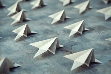 Fototapete - Creative minds take different paths with paper planes pointing in all directions promoting innovation and ideas. Generative AI