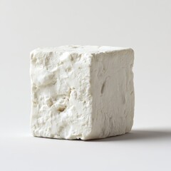Poster - Feta cheese cube with a crumbly texture displayed on a neutral background