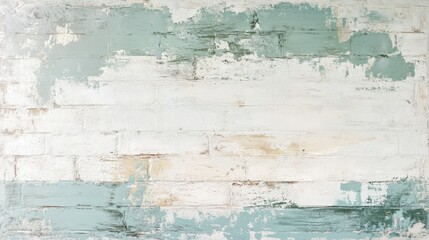 Aufkleber - Rustic whitewashed brick wall with faded teal accents creates a serene backdrop for creative projects