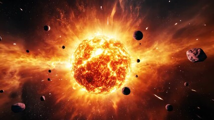Wall Mural - Dying star exploding in supernova event with asteroids moving around