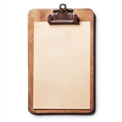 Poster - Polished wooden clipboard with blank sheet ready for notes and ideas in a creative workspace