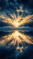 Aufkleber - Majestic sunrise illuminating the landscape with vibrant gold and royal blue hues reflected in still waters