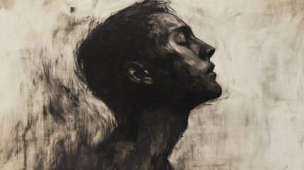 Aufkleber - Mystical profile of a man captured in dark tones with abstract textures reflecting emotion and depth