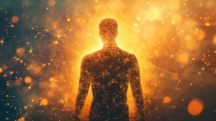 Aufkleber - Man glowing with energy surrounded by a vibrant aura in a dark space showcasing the essence of human potential