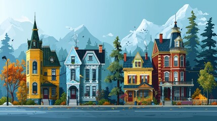 Wall Mural - Exploring a Colorful Isometric City with Modern Urban Design and Details