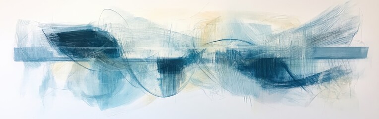 Aufkleber - Muted teal pencil strokes create an abstract landscape with harmonious swirls and bold textures across a large canvas