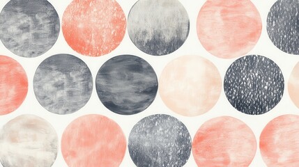 Fototapete - Soft pencil strokes create captivating circles in pastel coral and contrasting shades on a textured background