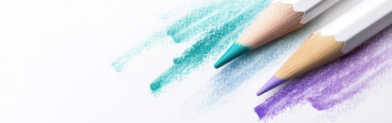 Poster - Minimalist gradient pencil strokes create an artistic display of color blending and texture on a clean surface