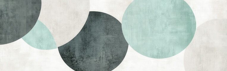 Poster - Minimalist design featuring half-circles in muted mint and gray tones for a serene atmosphere