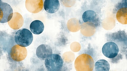 Aufkleber - Elegant pencil strokes create a dreamy composition with muted blue circles and soft gold accents against a textured backdrop