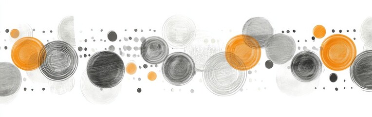 Poster - Elegant pencil strokes create a whimsical pattern of muted gray circles and vibrant orange dots