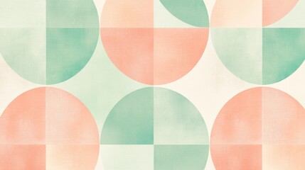 Poster - Captivating pastel peach and mint geometric shapes create a harmonious pattern for interior decor inspiration