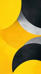 Wall Mural - Abstract composition features overlapping circles in yellow black and gray