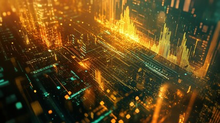 Poster - Dynamic visualization of gold investments with shining graphics and data displays in a modern financial environment