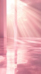 Poster - Calm and serene pink and peach light filters through a tranquil space during the early morning hours