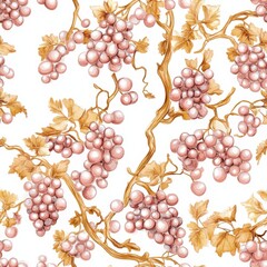Poster - Vibrant watercolor grape doodles with delicate leaves creating a whimsical pattern
