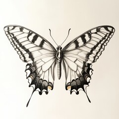 Poster - Detailed drawing of a butterfly showcasing symmetrical wings in black and white artistic style