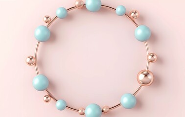 Leinwandbilder - 3D render of a circular frame with blue and rose gold spheres, isolated on a pastel background, with a minimalistic design and an elegant style