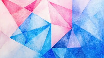Poster - Geometric shapes created with soft pencil strokes in various shades of blue and pink display an abstract design