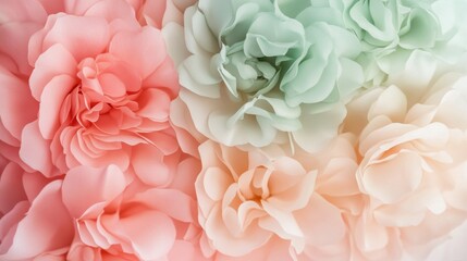 Aufkleber - Smooth gradient design featuring pastel colored flowers in shades of pink and mint green with soft, delicate petals