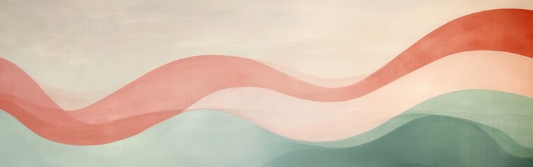 Wall Mural - Elegant pastel mint and coral arcs create a soothing abstract landscape for a serene atmosphere