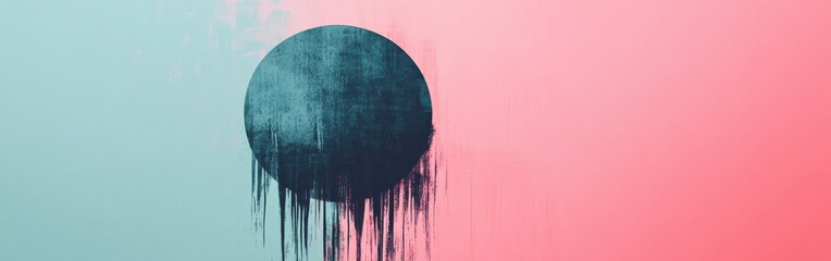 Aufkleber - Elegant minimalist composition highlights a dark circle against a soft pink and blue gradient background