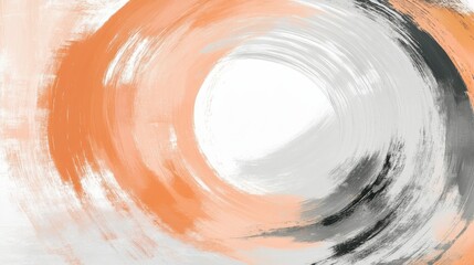 Poster - Brushstrokes create an elegant circular design with peach and gray tones over a light background