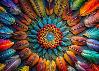 vibrant colorful bird feathers, exotic plumage, detailed macro shot