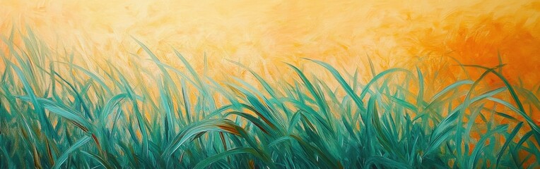 Poster - Vibrant emerald grass under a bright sunny sky creating a lively outdoor atmosphere