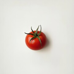 Poster - Ripe tomato with glossy red skin on a neutral background showcasing its freshness and quality