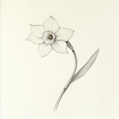 Poster - Daffodil showcases delicate beauty with a gracefully curved stem in an elegant monochrome sketch