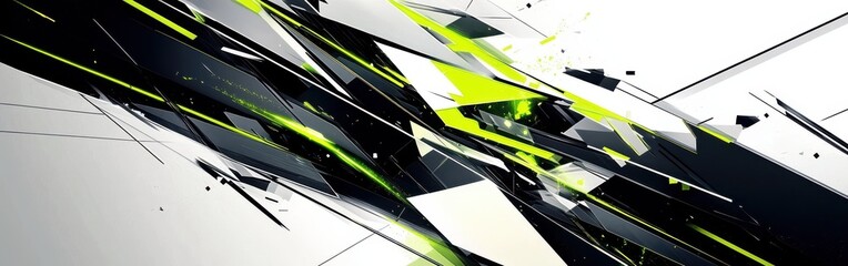 Fototapete - Sharp geometric design in black and vivid green showcases modern aesthetics and dynamic lines in contemporary art