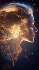 Fototapete - Glowing profile of a poet surrounded by ethereal light and wisps of thought in a tranquil environment