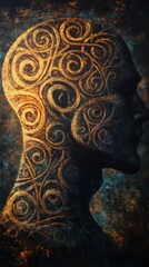 Aufkleber - Mystical profile of a man adorned with intricate spiral patterns and textures, evoking otherworldly themes